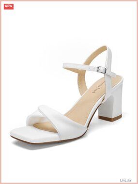 Faux Leather Strappy Block Heel Sandals Square Open Toe Ankle Strap